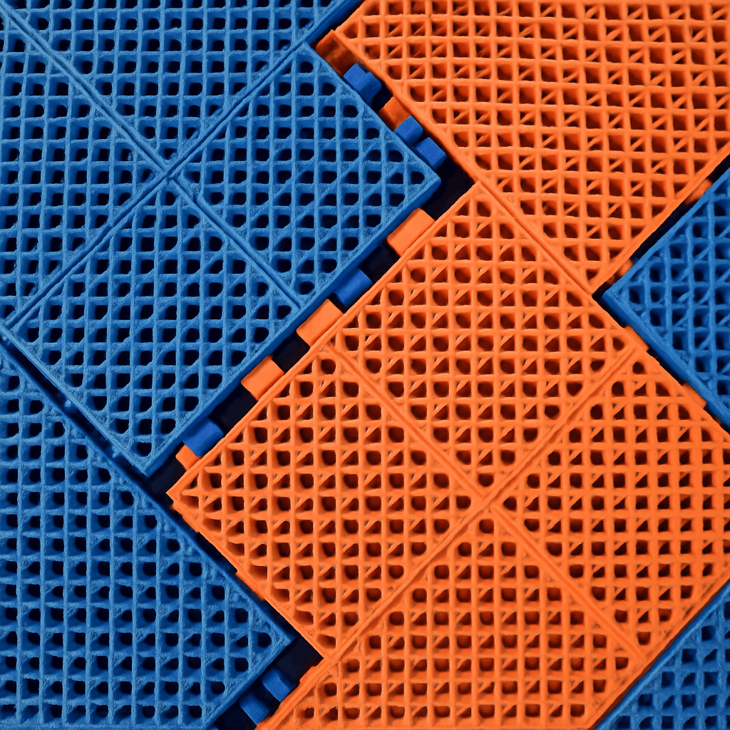 blue and orange modular court tiles